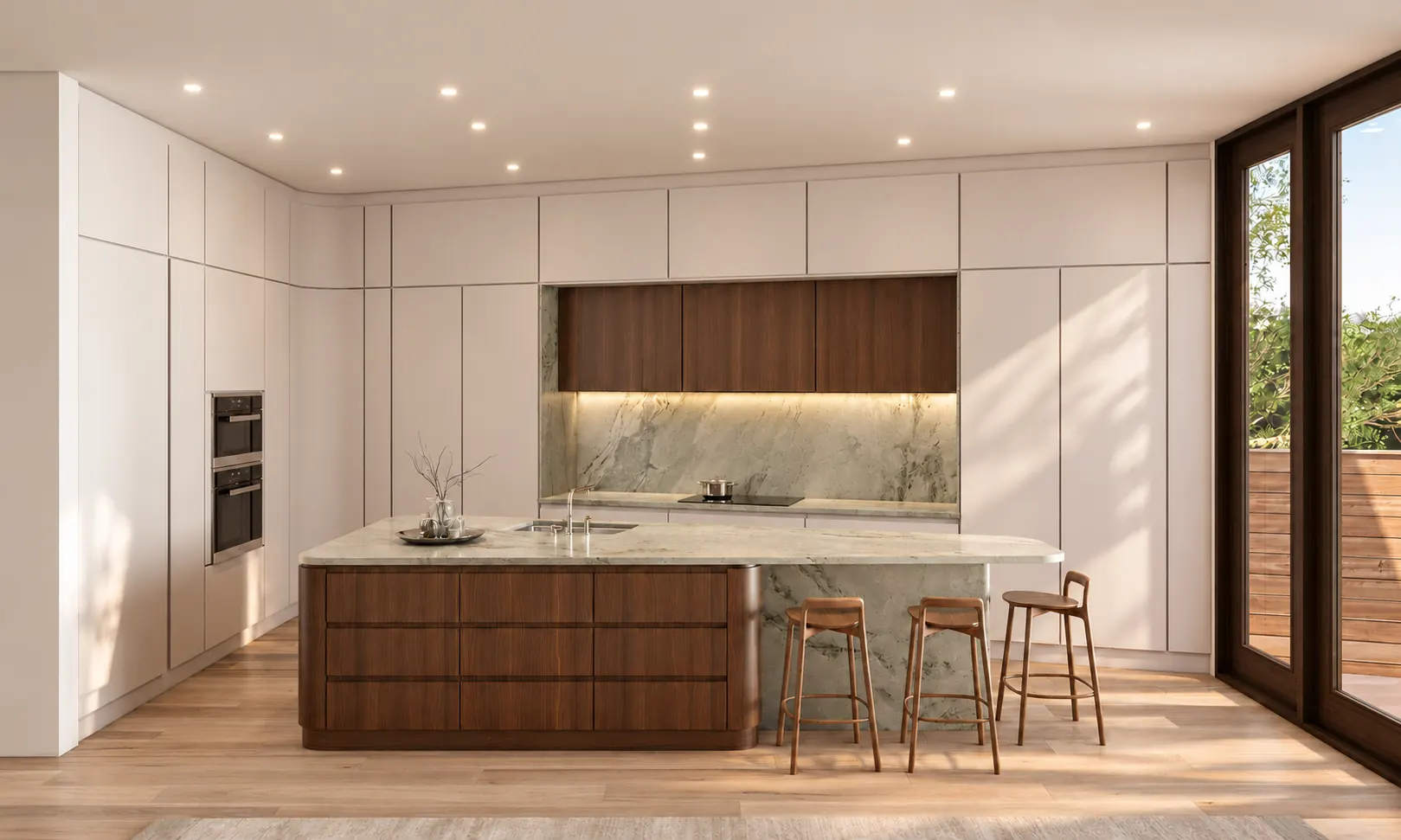 Walnut kitchen with full-height cabinetry